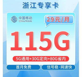 移动浙江卡29元115G