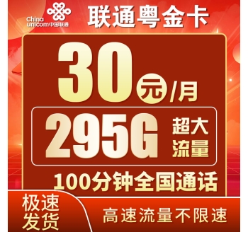 联通粤金卡30元295G+100分钟