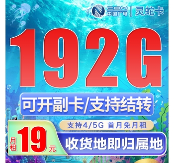 广电灵蛇卡19元192G通用流量（流量支持结转）+可选号